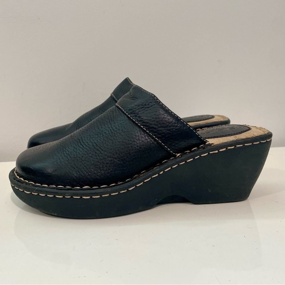 Vintage Y2K Black Chunky Leather Platform Mules By Dec Classic Size 7